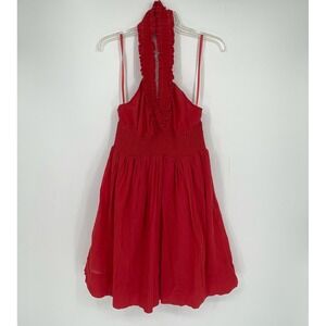 BCBGeneration NWT Women's Red Smocked Neck Cotton Backless Halter Dress Size L